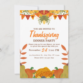 Orange Pumpkin Thanksgiving middag party Printable Inbjudningar