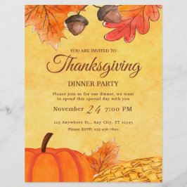 Orange Pumpkin Thanksgiving middag party Printable Reklamblad