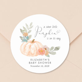 Orange Pumpkin Watercolor Baby Shower Runt Klistermärke
