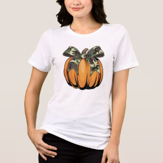 Orange Pumpkin with Camouflage Bow Autumn Hallowee T Shirt