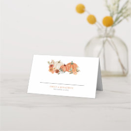 Orange Pumpkins Autumn Blommigt Namn Datum Bröllop Placeringskort