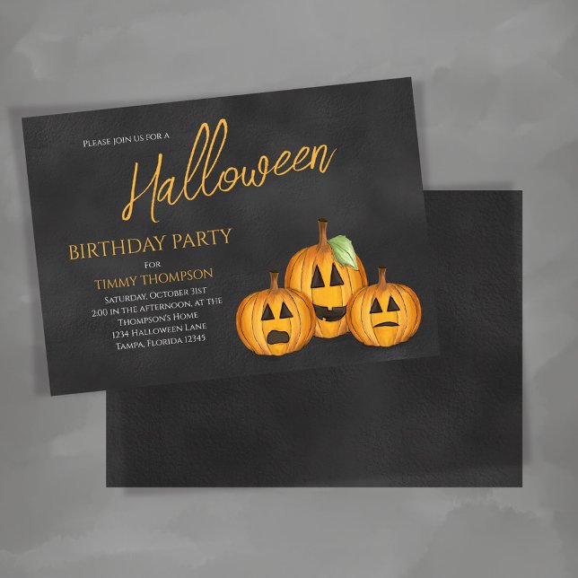 Orange Pumpkins Birthday Halloween fest Inbjudningar (Whimsical Halloween party invitation with cute pumpkins,)