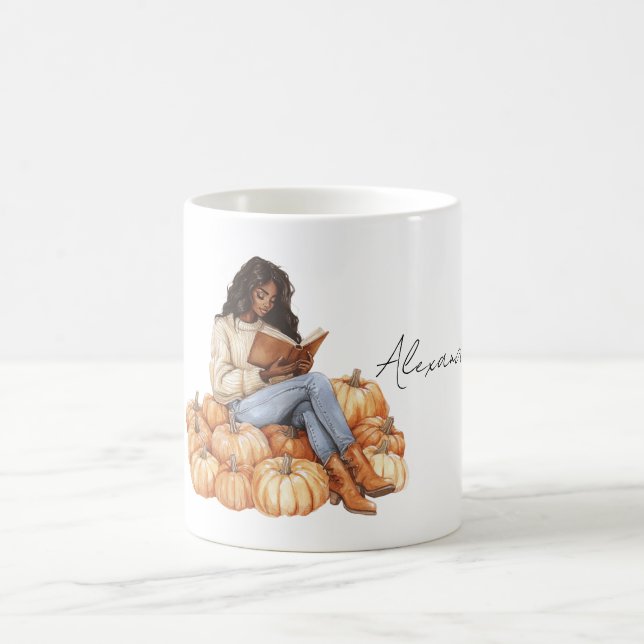 Orange Pumpkins Black Girl with Book Kaffemugg (Center)