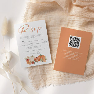 Orange Pumpkins Fall Blommigts-skript QR-kod OSA Kort