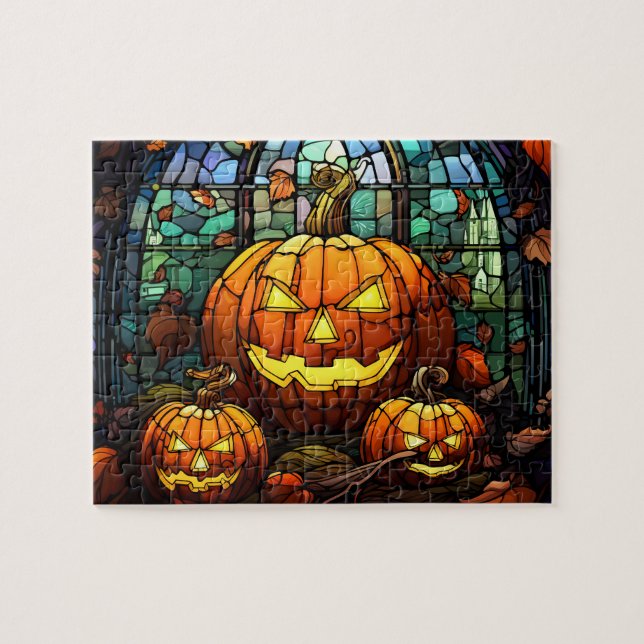 Orange Pumpkins Halloween Jigszawpuzzle Pussel (Horisontell)