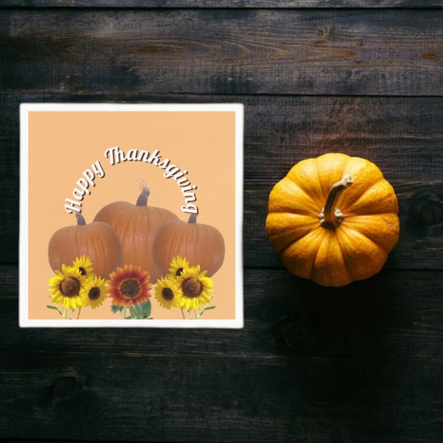 Orange Pumpkins med solblommor Happy thanksgiving Pappersservett (Skapare uppladdad)
