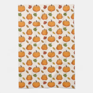 Orange Pumpkins och Höst löv Mönster Kökshandduk