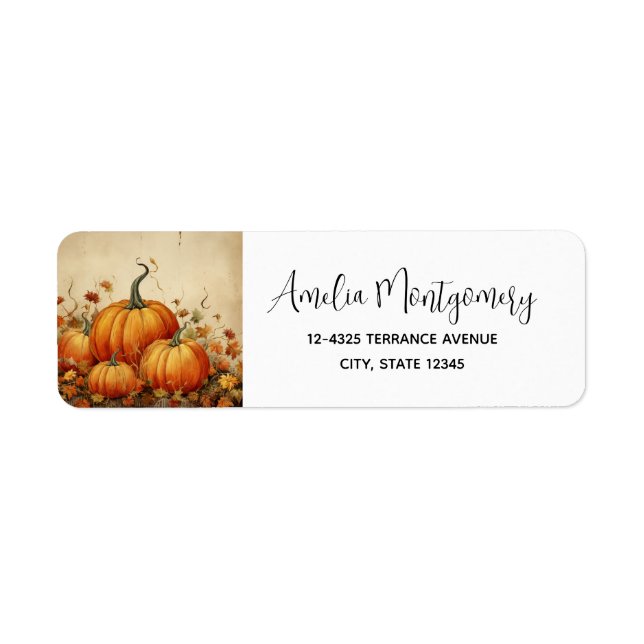 Orange Pumpkins Rustic Autumn Adress Returadress Etikett (Framsidan)