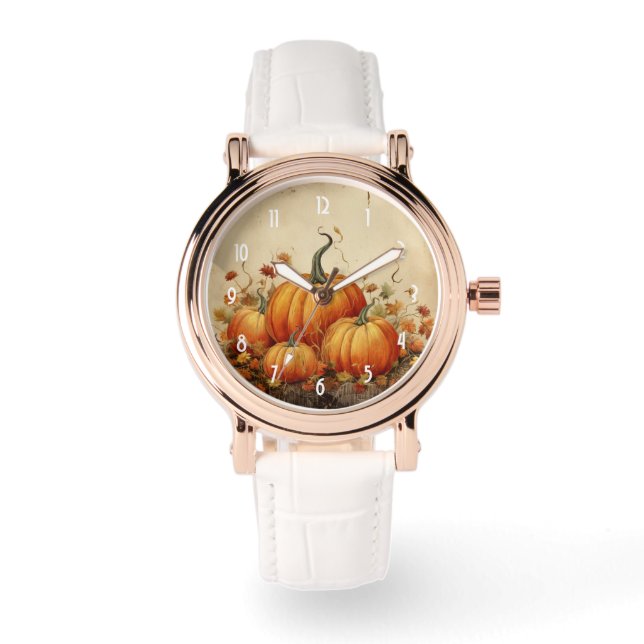Orange Pumpkins Rustic Autumn Armbandsur (Framsida)