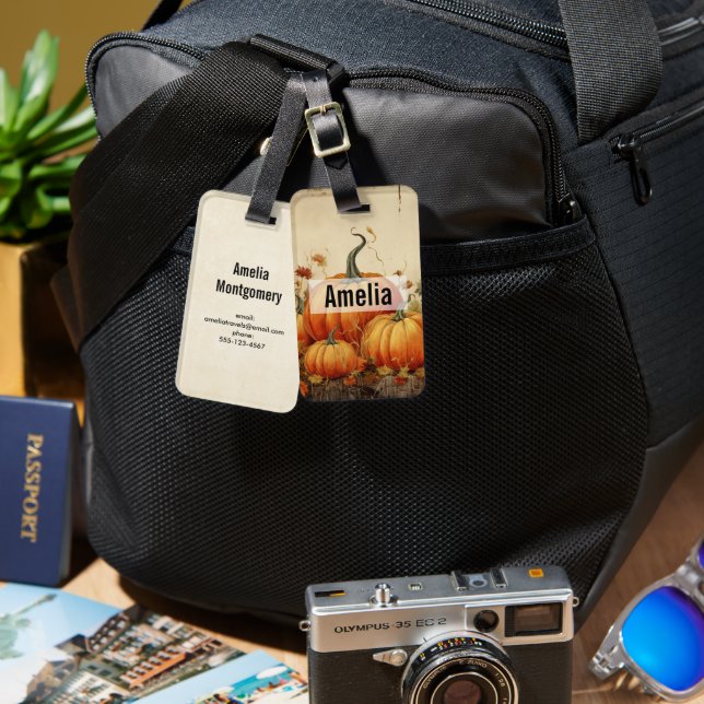 Orange Pumpkins Rustic Autumn Bagagebricka (Fram & Baksida)