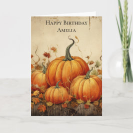 Orange Pumpkins Rustic Autumn Birthday Kort