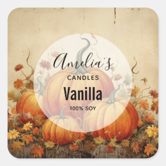 Orange Pumpkins Rustic Autumn - Candle Business Fyrkantigt Klistermärke