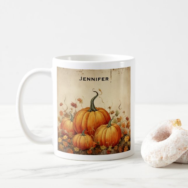 Orange Pumpkins Rustic Autumn Kaffemugg (Med munk)