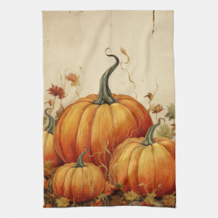 Orange Pumpkins Rustic Autumn Kökshandduk