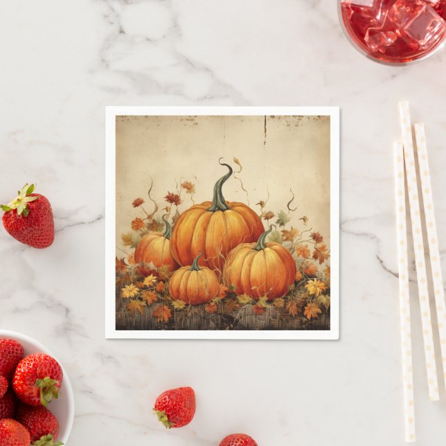 Orange Pumpkins Rustic Autumn Pappersservett (Insitu)