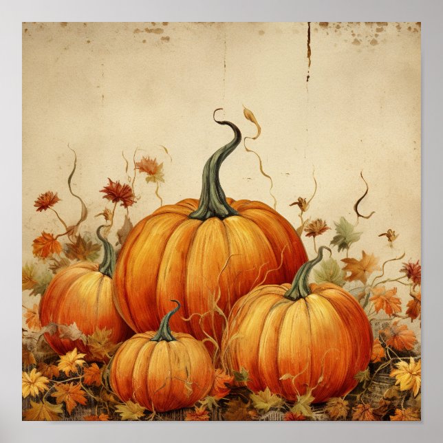 Orange Pumpkins Rustic Autumn Poster (Framsidan)
