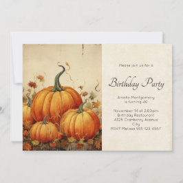 Orange Pumpkins Rustic Autumn Scene Birthday Inbjudningar