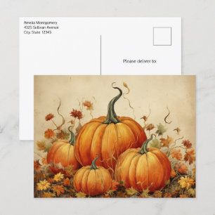 Orange Pumpkins Rustic Autumn Vykort