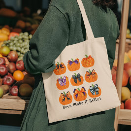 Orange Pumpkins with Coquette Bows Square Tote Bag Tygkasse