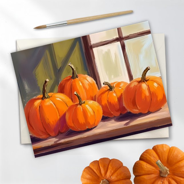 Orange pumpor Höst Vattenfärg Helg Vykort (Skapare uppladdad)