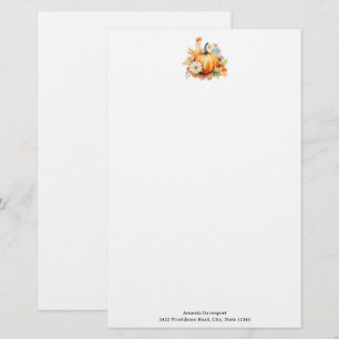 Orange pumpor och blommor Höst Brevpapper