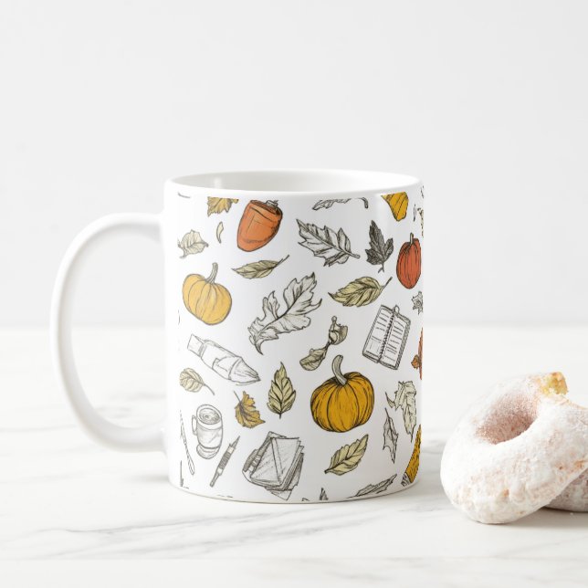 Orange pumpor och graverade blad.  kaffemugg (Med munk)