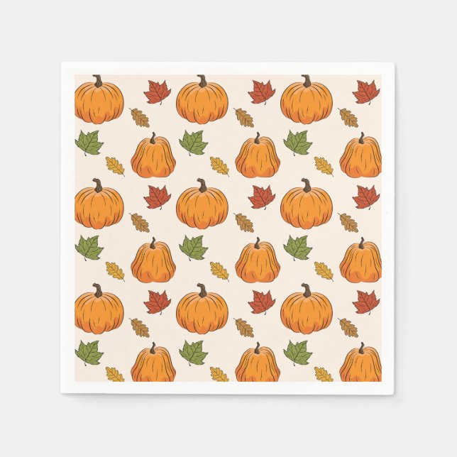 Orange pumpor och höstbladsmönster pappersservett (Framsidan)