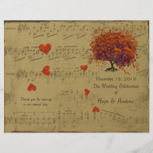 Orange & Purple Heart Leaf Tree Bröllopsprogram
