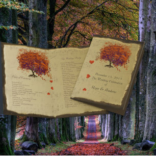 Orange & Purple Heart Leaf Tree Bröllopsprogram