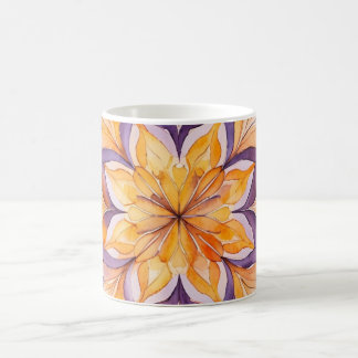 Orange & Purpur Vattenfärg Floral Mandala Kaffemugg