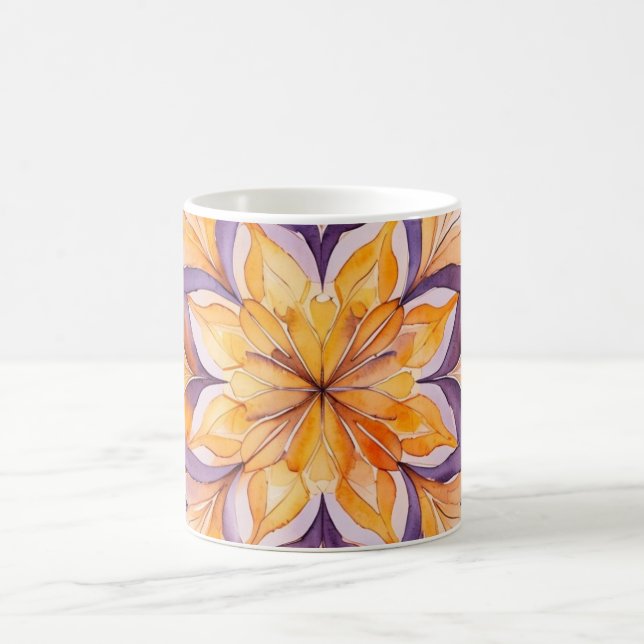 Orange & Purpur Vattenfärg Floral Mandala Kaffemugg (Center)