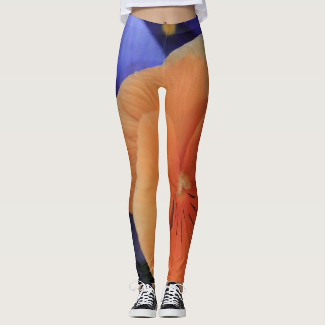 Orange & purpurfärgade Pansies, blom- foto 81 som Leggings (Framsida)
