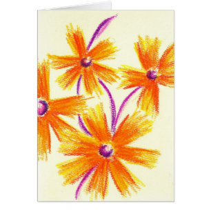 Orange purpurfärgade pastellblommor hälsningskort