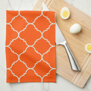 Orange Quatrefoil för skörd handduk Kökshandduk