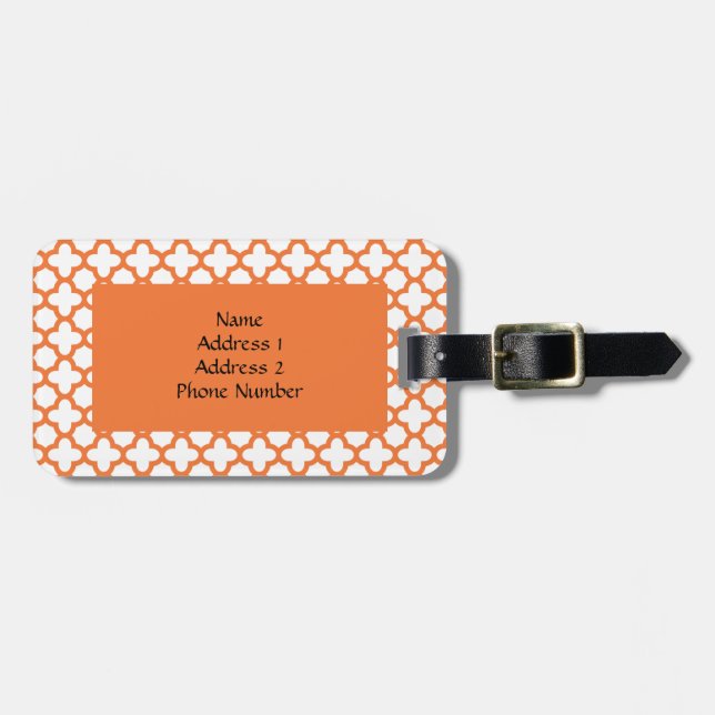 Orange Quatrefoil Mönster Bagagebricka (Horisontell Framsida)