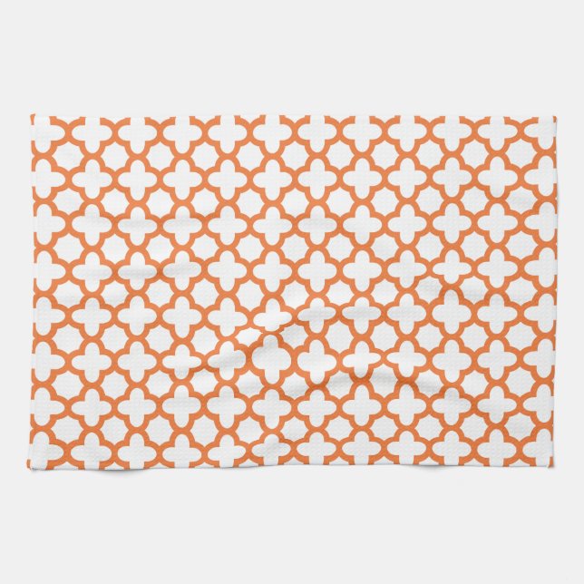 Orange Quatrefoil Mönster Kökshandduk (Horisontell)
