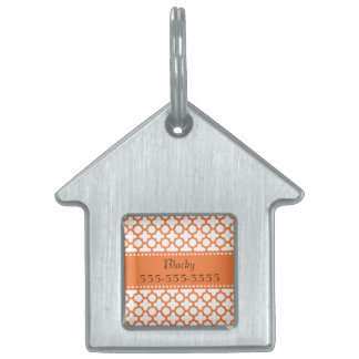 Orange Quatrefoil Mönster Namnbricka Husdjur