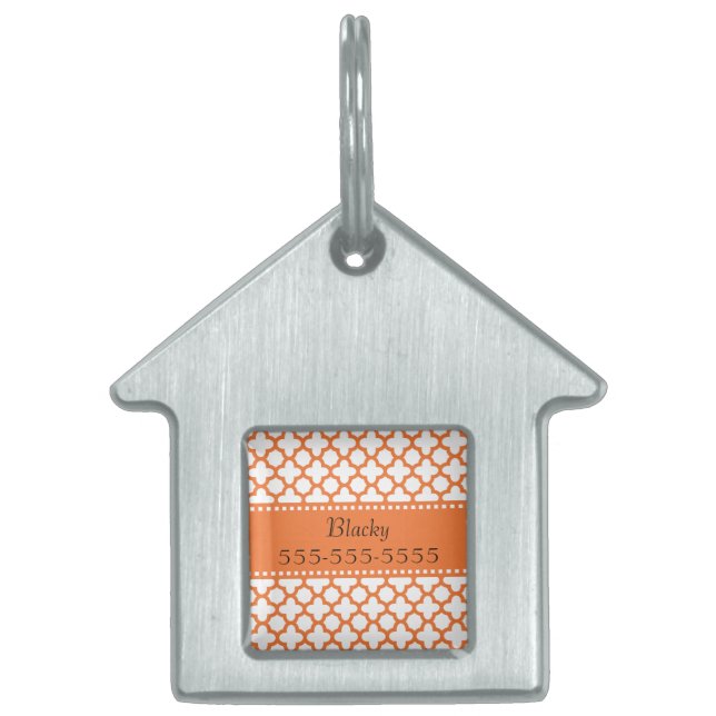 Orange Quatrefoil Mönster Namnbricka Husdjur (Framsidan)