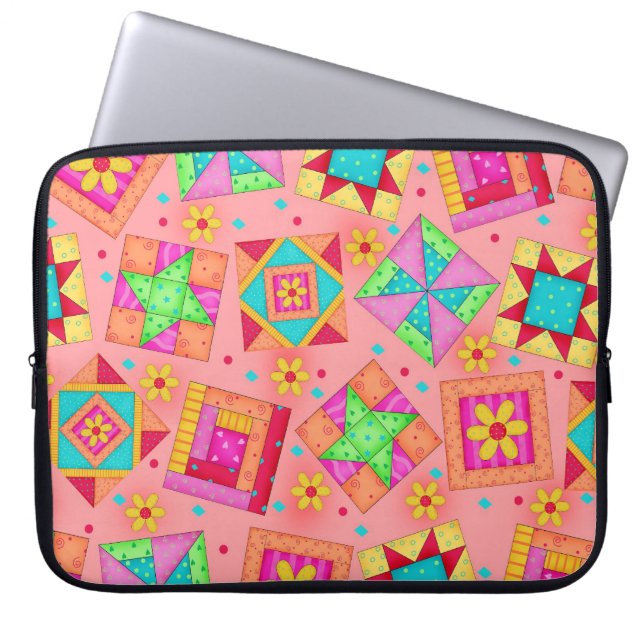 Orange Quilt Block Art Laptop sleeve (Framsidan)