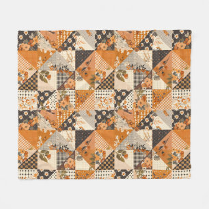 Orange Quilt Patchwork Gingham Cottagecore Blommig Fleecefilt