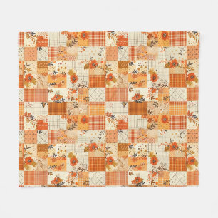 Orange Quilt Patchwork Gingham Cottagecore Blommig Fleecefilt