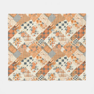 Orange Quilt Patchwork Gingham Cottagecore Blommig Fleecefilt