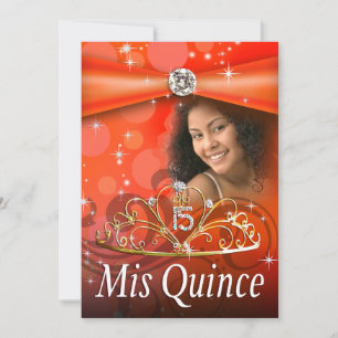 Orange Quinceanera 15 prinsessan Tiara Photo Inbjudningar