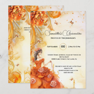 Orange Quinceañera peony ballgown elegant Inbjudningar