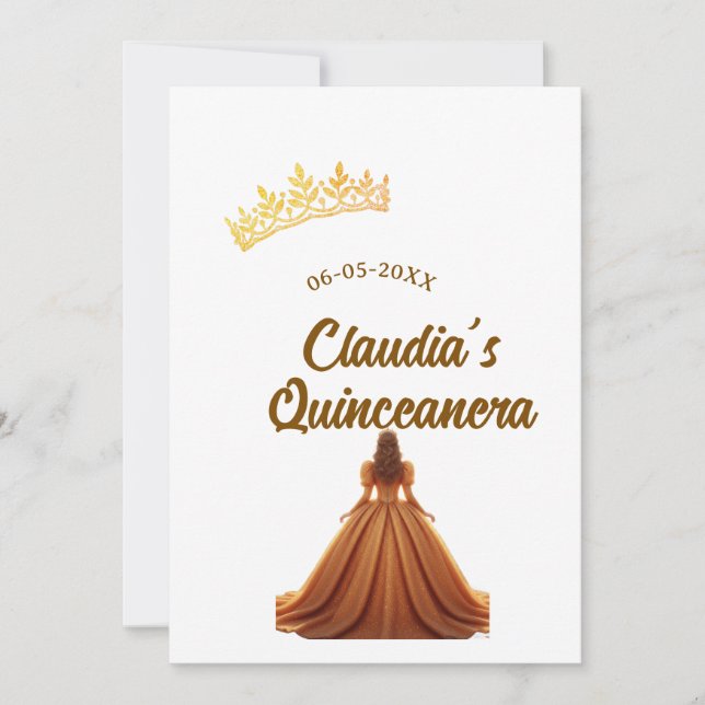 Orange quinceanera princess crown birthday name da inbjudningar (Framsida)