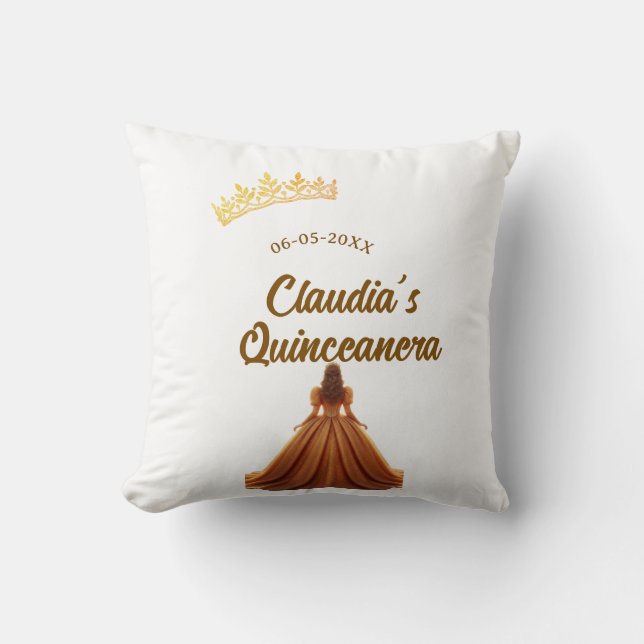 Orange quinceanera princess crown birthday name da kudde (Framsida)