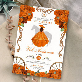 Orange Quinceanera Rustic Western Charra Inbjudningar