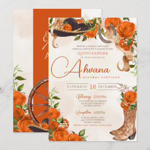 Orange Quinceanera Vintage Charro Westernare Ro Inbjudningar