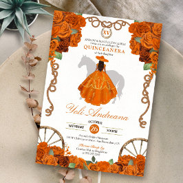 Orange Quinceanera Western Charro Inbjudningar