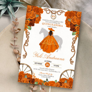Orange Quinceanera Western Charro Inbjudningar
